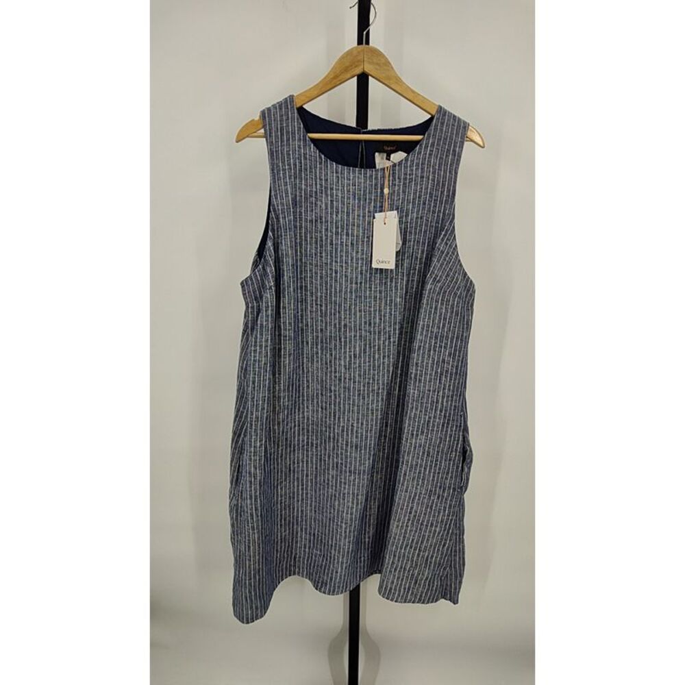 Quince Blue and White Striped Sleeveless Shift Dress